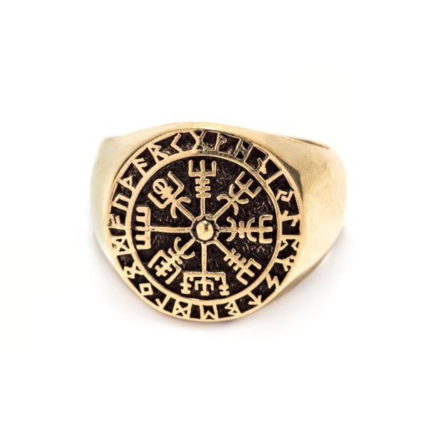 Vegvisir Ring RAGSON 18 mm Wikinger Kompass Runen Siegelring Bronze