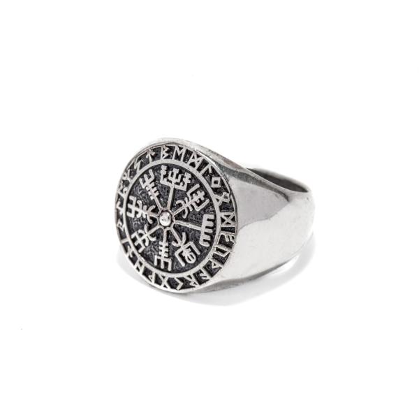 Runen Vikings Ring VEGVISIR 18 mm Wikinger Kompass Siegelring Silber