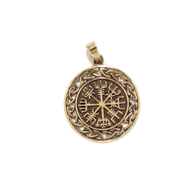 Vegvisir Schmuck Anhänger WINRAR Ø 3 cm Wikinger Kompass mit Knotenmuster Bronze