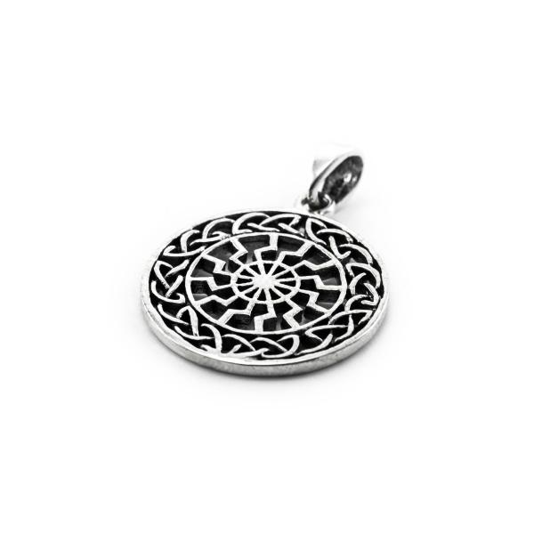 Schmuck Anhänger SCHWARZE SONNE Ø 2 cm Amulett mit Wikinger Knoten Silber