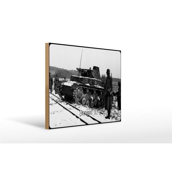 Holzschild 30x40cm Historisch Panzer IV Winter Infanterie Deutschland