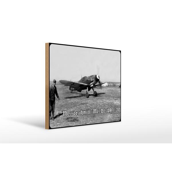 Holzschild 12x18cm Historisch Luftwaffe Messerschmitt Me Bf 109 Rollfeld Flugzeug Deutschland