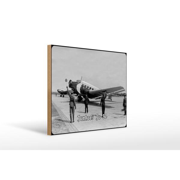 Holzschild 12x18cm Flugzeug Junkers Ju 52 Rollfeld Flugzeug Deutschland