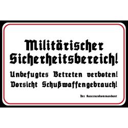 Blechschild - Sicherheitsbereich - historisch