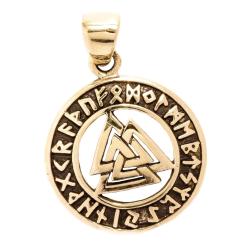 Wikinger Anhänger VALKNUT 3 cm Wotansknoten mit Runen Skandinavisches Amulett Bronze