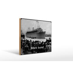 Holzschild 12x18cm Schiff Wilhelm Gustloff 1937 im Hafen Deutschland