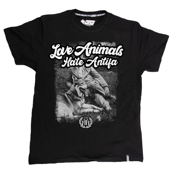 T-SHIRT "LOVE ANIMALS - HATE ANTIFA" SCHWARZ XL