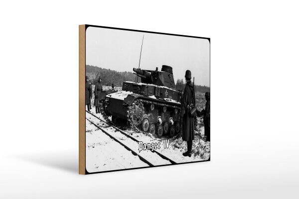 Holzschild 12x18cm Historisch Panzer IV Winter Infanterie Deutschland