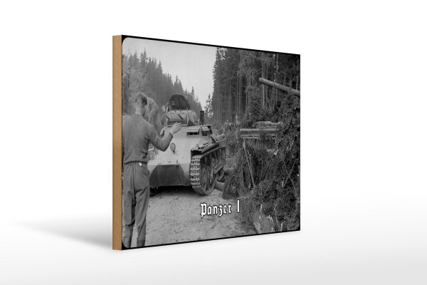 Holzschild 12x18cm Historisch Panzer I Waldweg Deutschland
