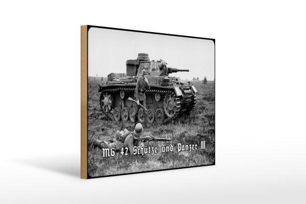 Holzschild 12x18cm Historisch MG 42 Schütze und Panzer III Deutschland