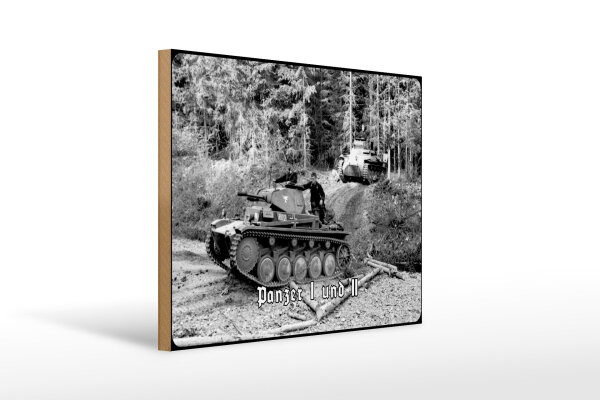 Holzschild 12x18cm Historisch Panzer I und II Waldweg Deutschland