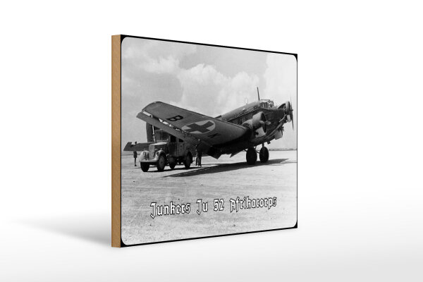Holzschild 12x18cm Historisch Luftwaffe Junkers Ju 52 Afrikacorps Flugzeug Deutschland