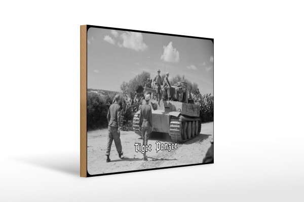 Holzschild 12x18cm Historisch Panzer VI Tiger Soldaten Deutschland