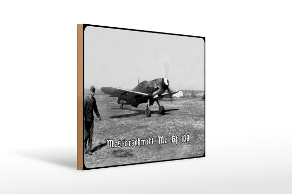Holzschild 12x18cm Historisch Luftwaffe Messerschmitt Me Bf 109 Rollfeld Flugzeug Deutschland