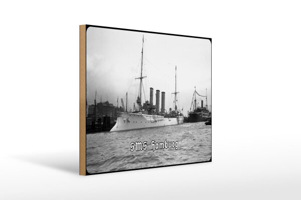 Holzschild 12x18cm Kaiserliche Marine Kleiner Kreuzer SMS Hamburg 1903 Deutschland