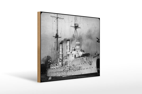 Holzschild 12x18cm Kaiserliche Marine Kreuzer SMS Hansa 1898 Deutschland