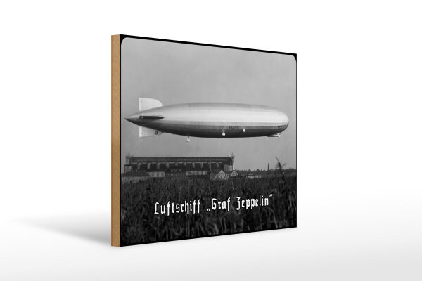 Holzschild 30x40cm Luftschiff GRAF Zeppelin in geringer Höhe Deutschland